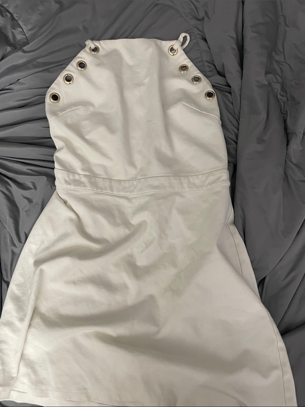 Guess White Halter Dress with Gold Grommet Detail